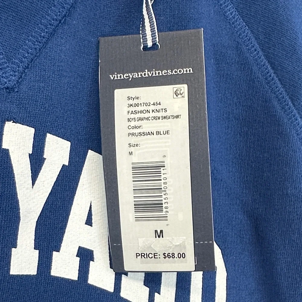 NWT Vineyard Vines Prussian Blue Logo Graphic Crewneck Sweatshirt Kids 12/14